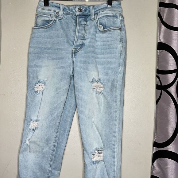 Forever 21 light wash distressed skinny jeans with button fly size 24 - Picture 1 of 8